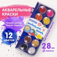 Краски 12цв.акв.Brauberg PREMIUM круглые кюветы 28мм