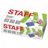 Зажим д/бумаг 25мм  12шт STAFF  цветные