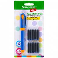 Ручка пер.BRAUBERG KIDS+10 сменных картриджей
