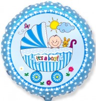 Шар ДБ18/46 Круг с ДР Мальчик в коляске