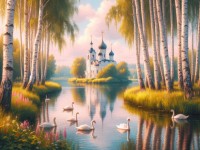Алмазная Мозаика 30*40см Церковь у озера