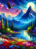 Алмазная Мозаика 30*40см Яркий горный пейзаж