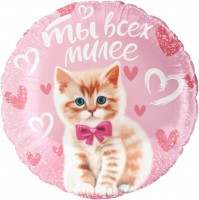 Шар ДБ18/46 Круг Ты всех милее Котенок розов