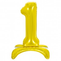 Шар ДБ фольга 32/81 Золото Цифра 1 на подставке