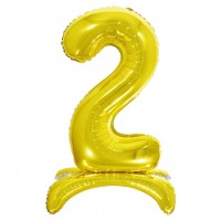 Шар ДБ фольга 32/81 Золото Цифра 2 на подставке