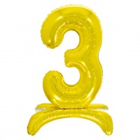 Шар ДБ фольга 32/81 Золото Цифра 3 на подставке