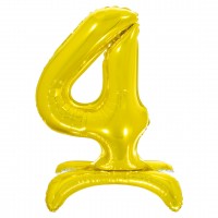 Шар ДБ фольга 32/81 Золото Цифра 4 на подставке