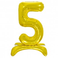 Шар ДБ фольга 32/81 Золото Цифра 5 на подставке