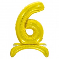 Шар ДБ фольга 32/81 Золото Цифра 6 на подставке
