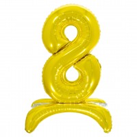 Шар ДБ фольга 32/81 Золото Цифра 8 на подставке