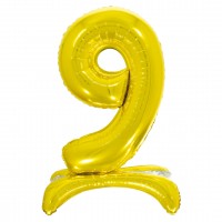 Шар ДБ фольга 32/81 Золото Цифра 9 на подставке